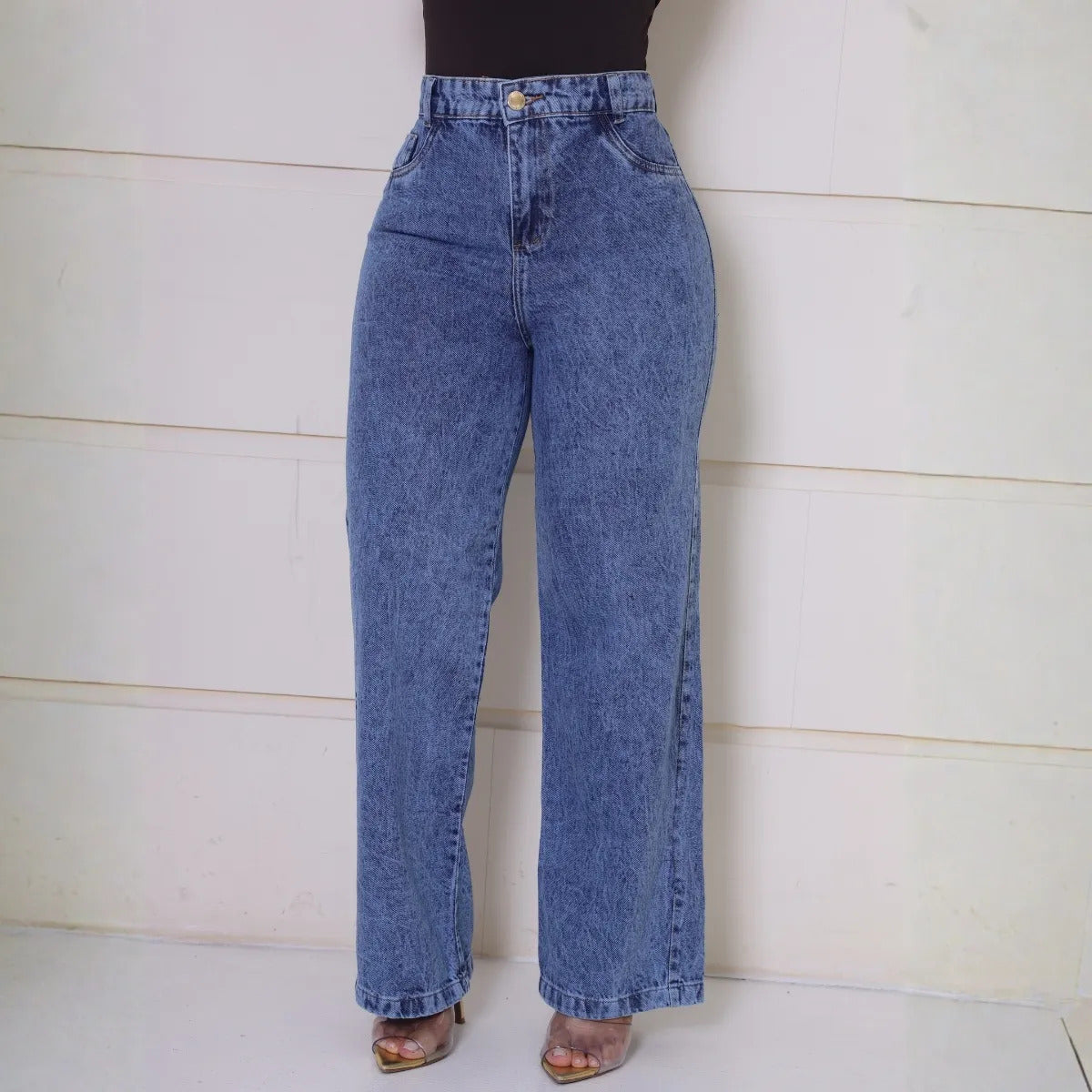 Calça Jeans Feminina Wide Leg Pantalona Cintura Alta Inverno