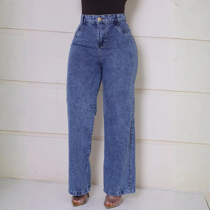 Calça Jeans Feminina Wide Leg Pantalona Cintura Alta Inverno