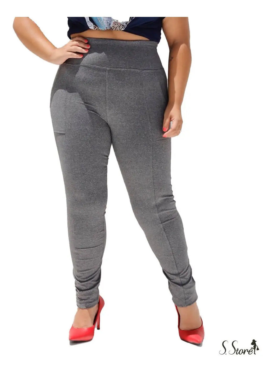 Calça Legging Plus Size Montaria Flanelada Forrada Cós Largo