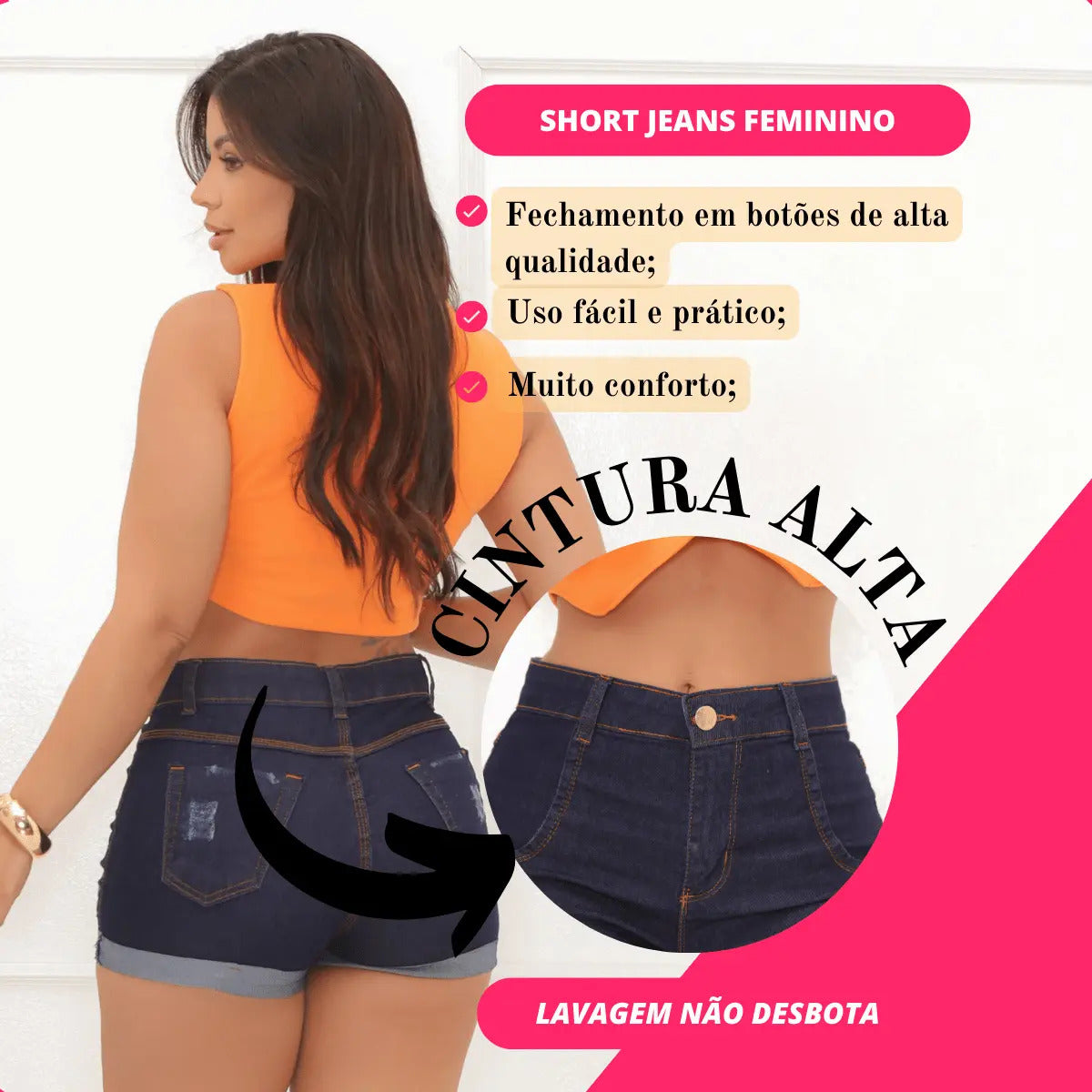 Short Jeans Feminino Cintura Alta C/ Lycra Hot Pant Stillger