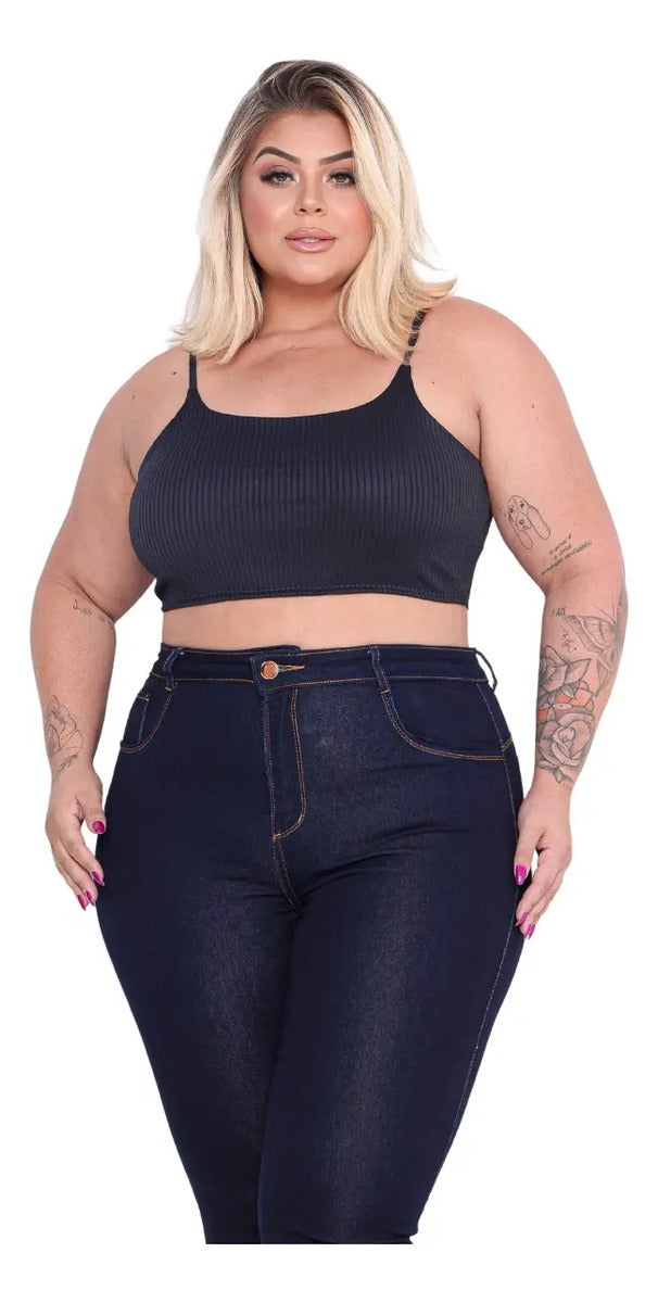 Cropped Plus Size Alcinha Super Sustentação Malha Canelada