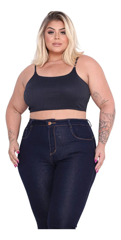 Cropped Plus Size Alcinha Super Sustentação Malha Canelada
