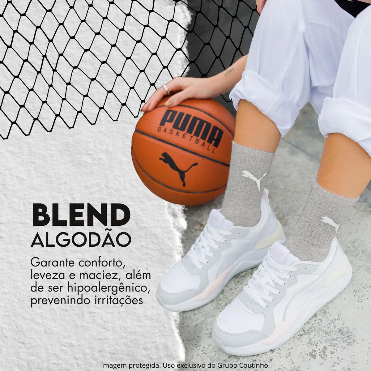 6 Pares Meias Puma Cano Médio Alto Atoalhada Academia Sport