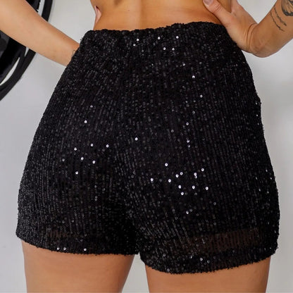 Short Bermuda Feminino Cintura Alta Paetê Balada Moda Brilho