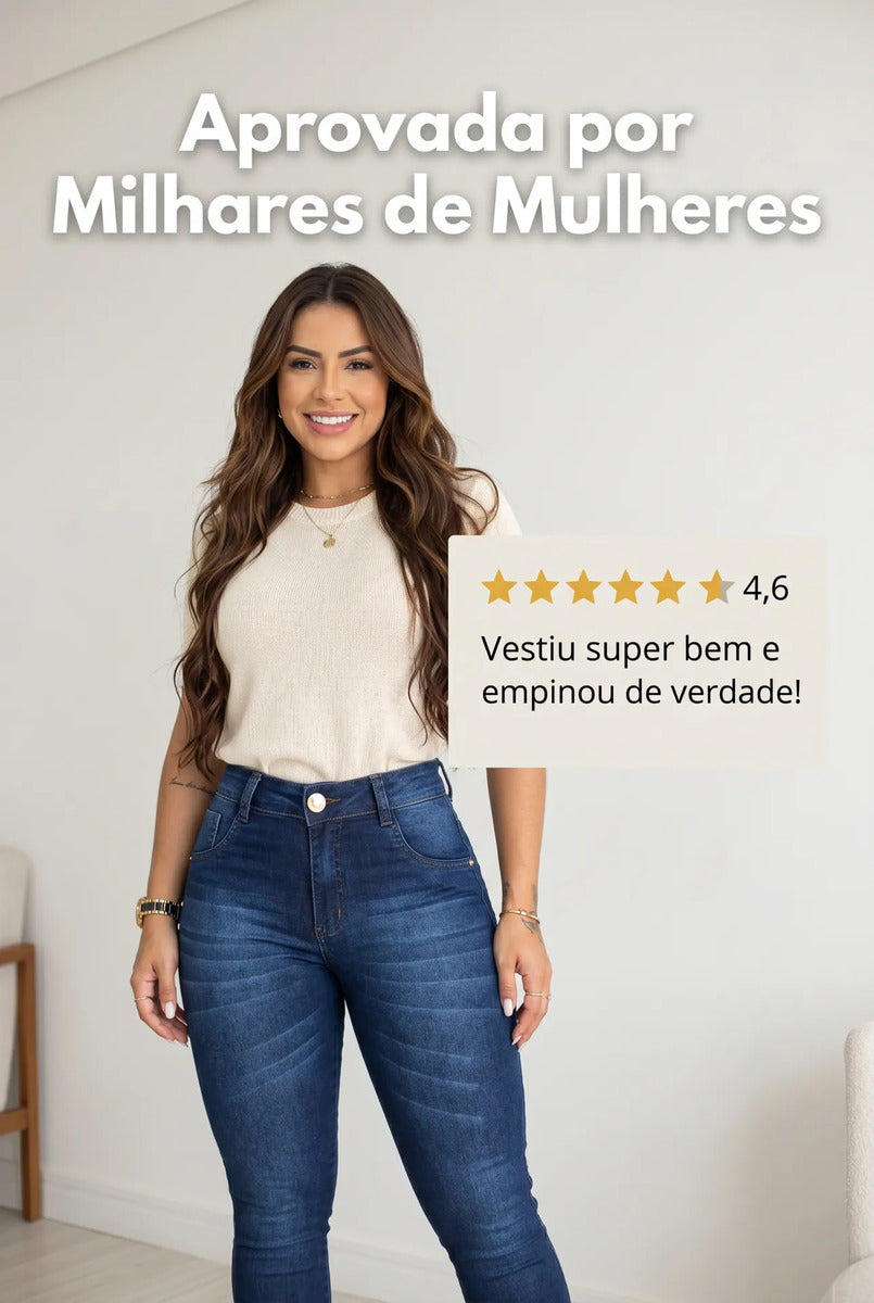 Calça Feminina Jeans Cintura Alta Skinny Levanta Bumbum