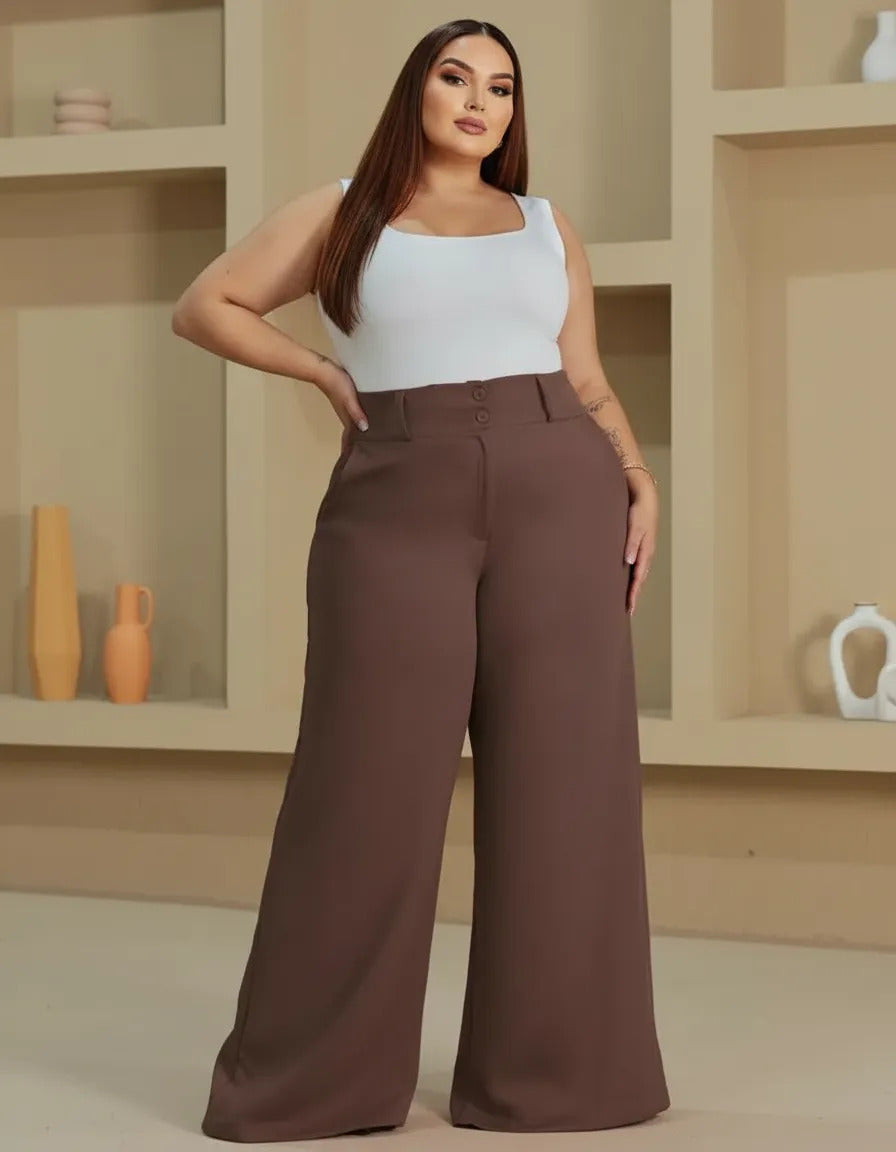 Calça Pantalona Alfaiataria Plus Size Feminina Premium
