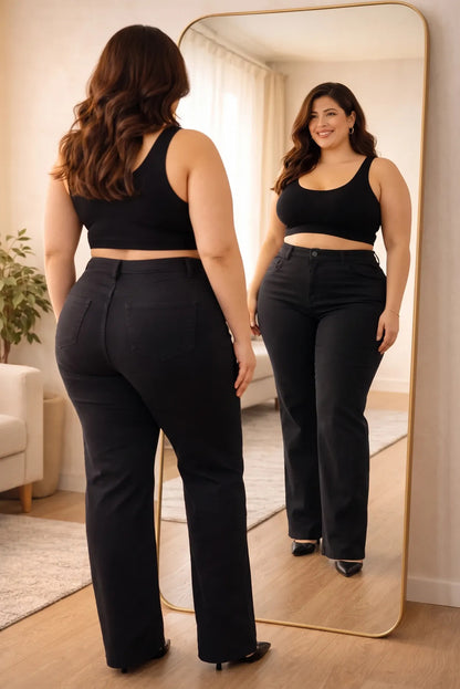 Calça Plus Size Jeans Feminina Wide Leg Levanta Bumbum