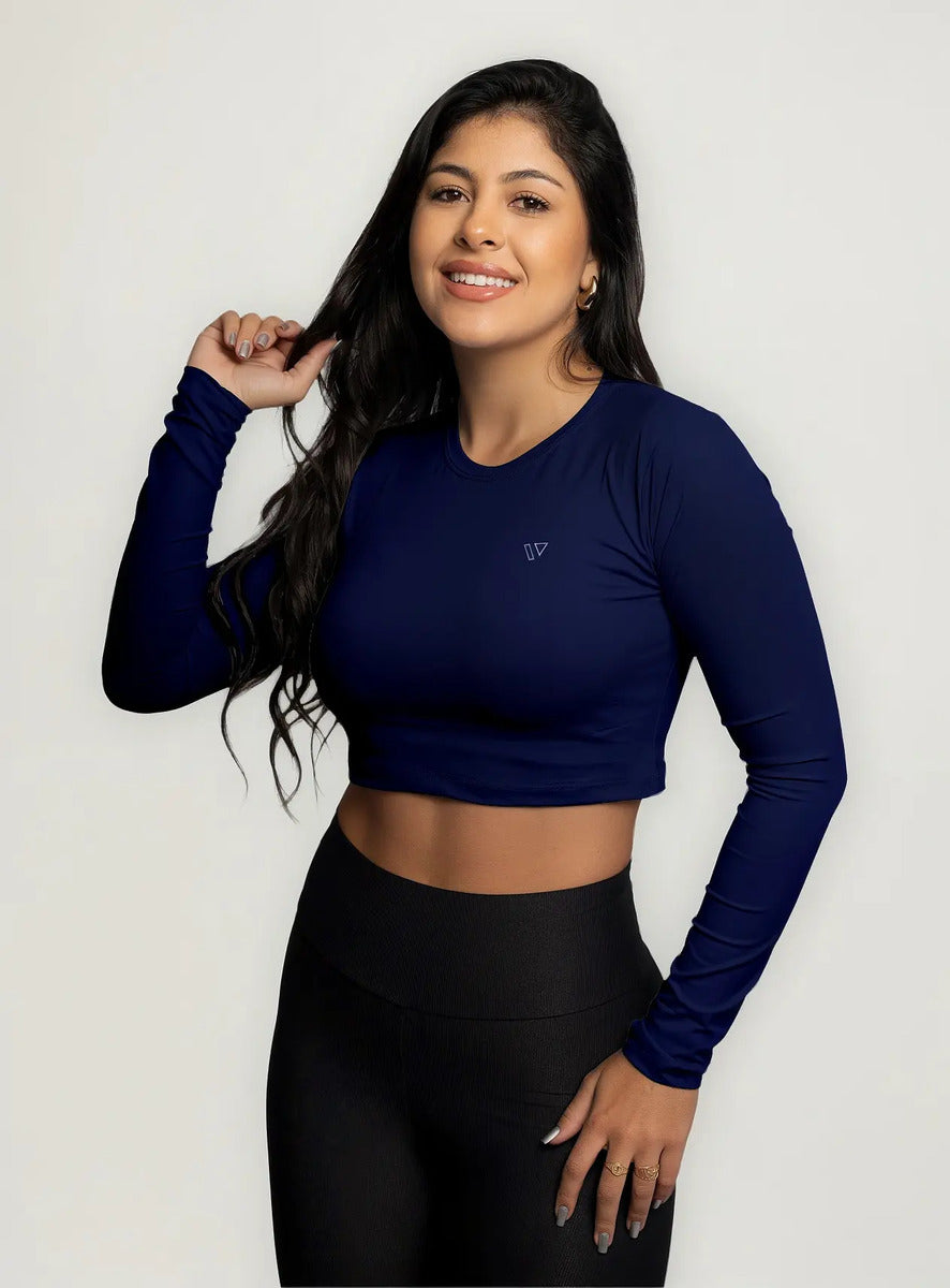 Cropped Feminina Poliamida Manga Longa Blusa Proteção Uv