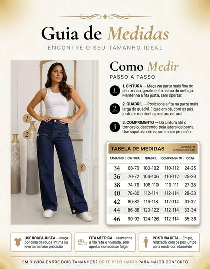Calça Jeans Wide Leg Feminina Cintura Alta Sem Lycra Stillge