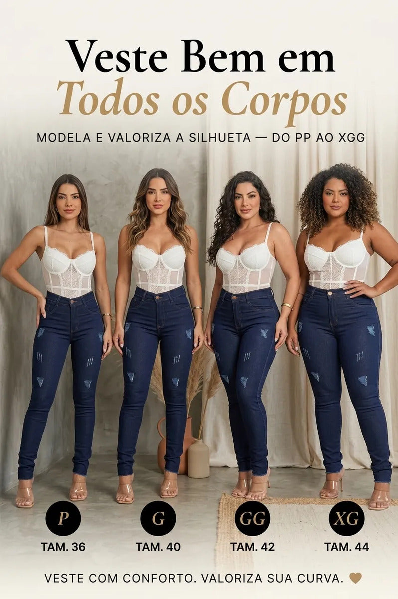Calça Jeans Feminina Preta Skiny Cintura Alta Levanta Bumbum
