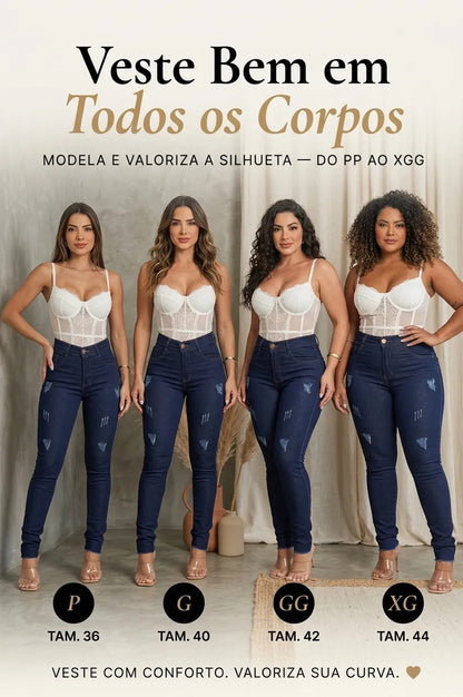 Calça Jeans Feminina Preta Skiny Cintura Alta Levanta Bumbum