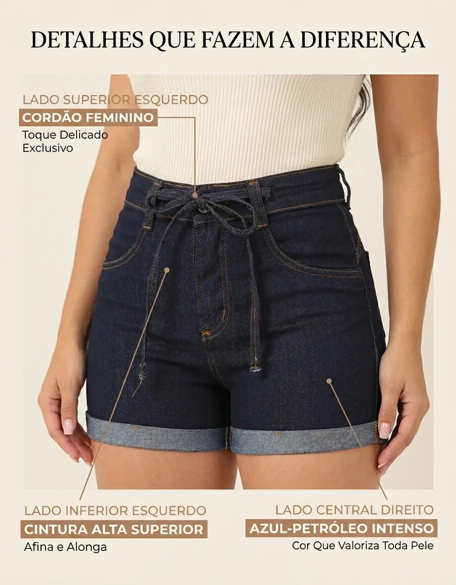 Short Jeans Feminino Cintura Alta C/ Lycra Hot Pant Stillger