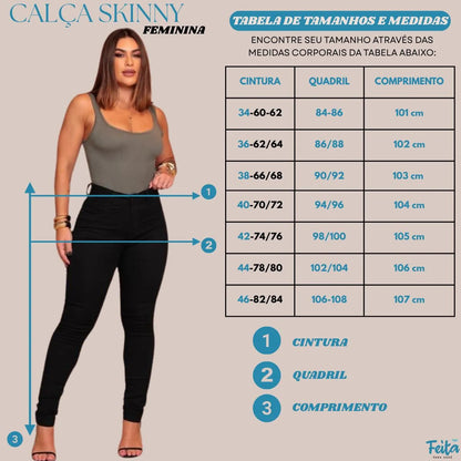 Calça Preta Jeans Feminina Com Elastano Cintura Alta Skinny
