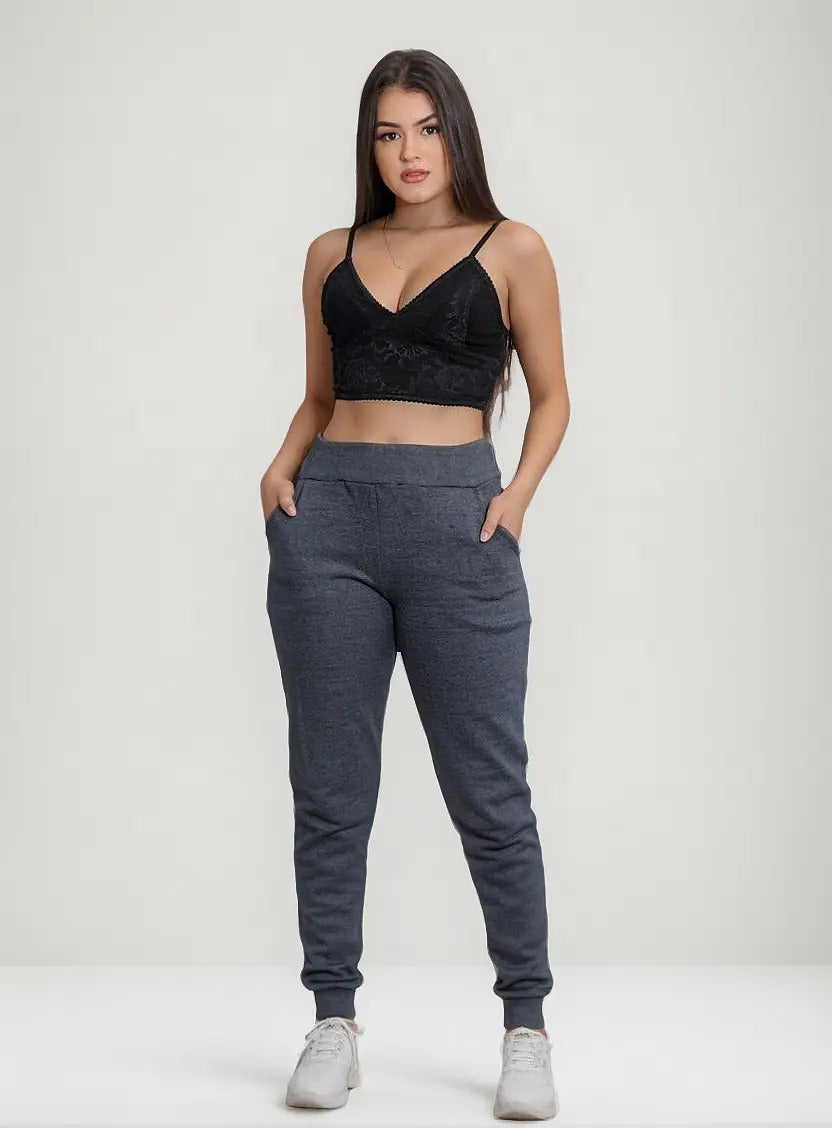 Calça Moletom Feminina Flanelado Com Bolso Lateral