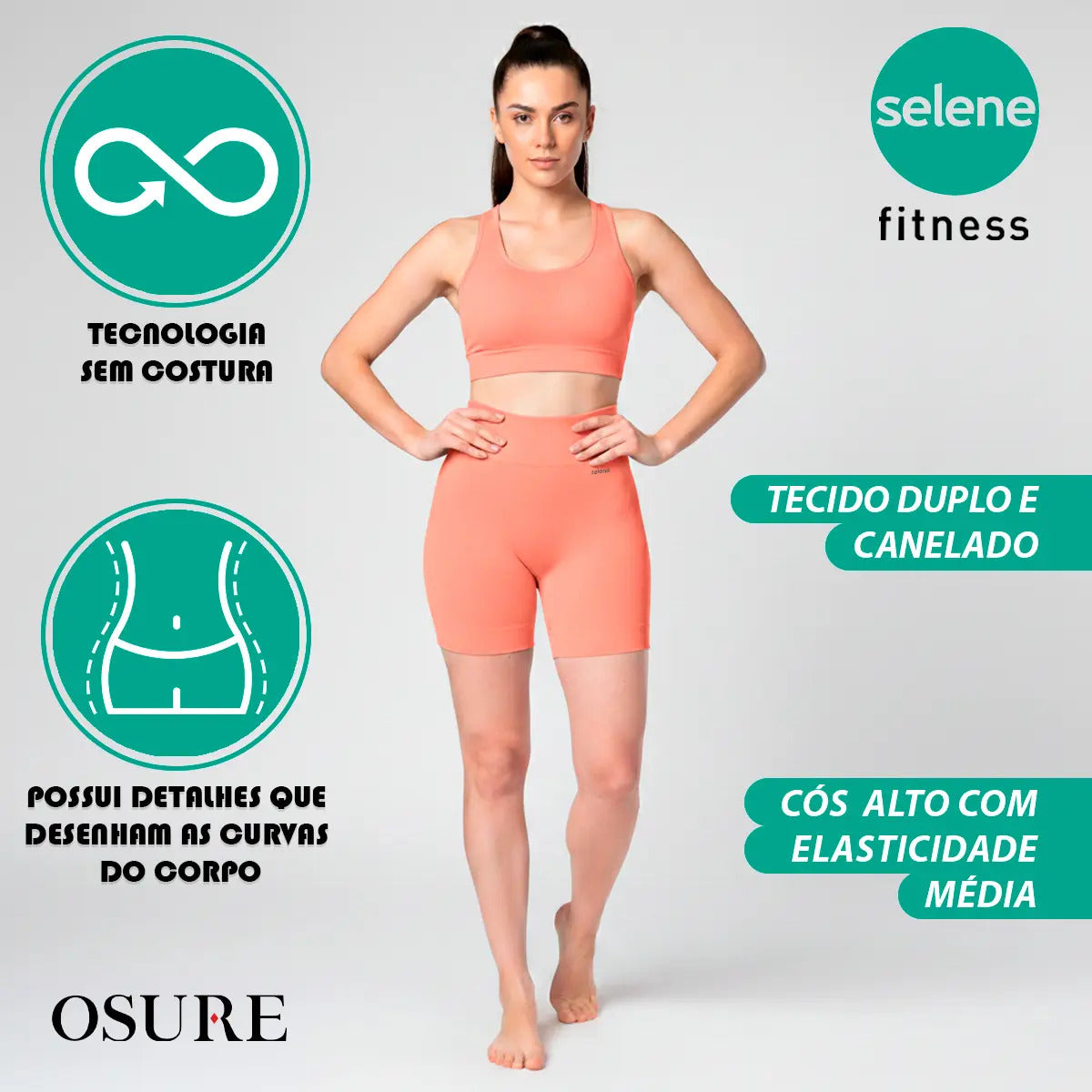 Short Selene Poliamida Zero Transparência Bermuda S/ Costura