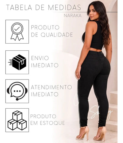 Calça Jeans Feminina Skinny Cintura Alta Levanta Bumbum