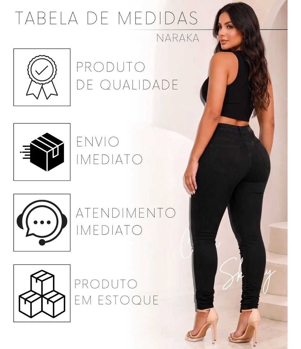 Calça Jeans Feminina Skinny Cintura Alta Levanta Bumbum