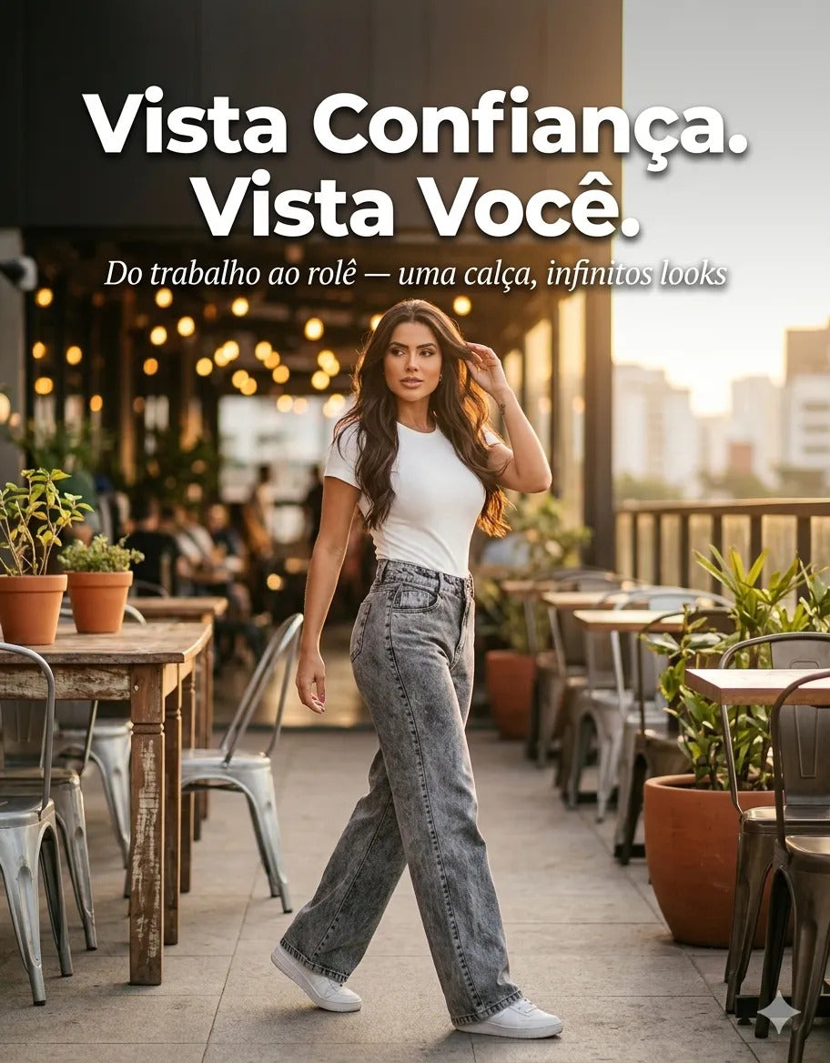 Calça Jeans Wide Leg Feminina Cintura Alta Sem Lycra Stillge