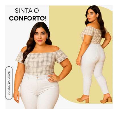 Calça Jeans Plus Size Cintura Alta Elastano Lycra Modeladora