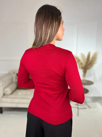 Blusa Trico Basica De Frio Feminina Decote V Manga Longa