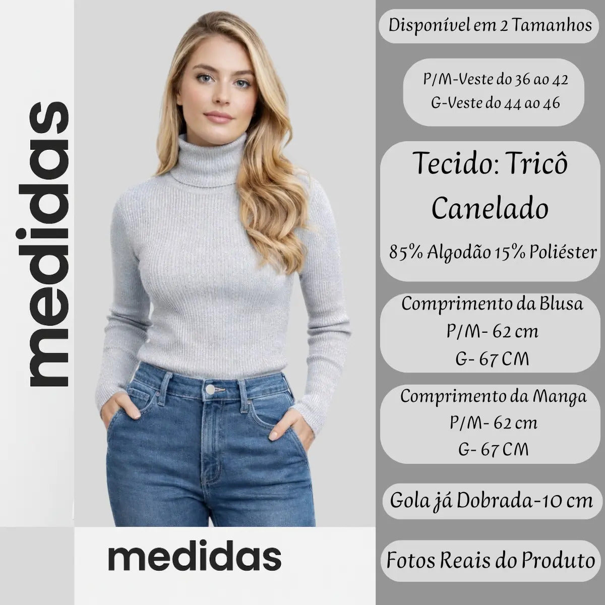Blusa Cacharrel Feminina Tricô Lã Blusinha Gola Alta Rolê