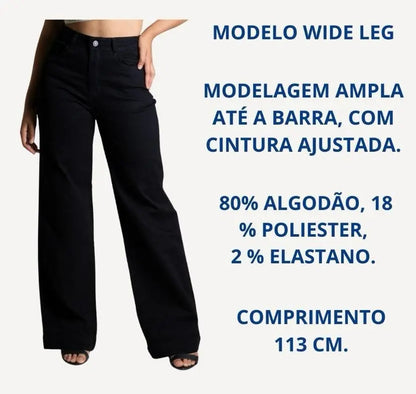 Calça Jeans Feminina Wide Leg Pantalona  100% Algodão