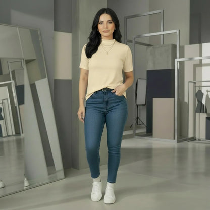 Kit 2 Blusas Camiseta Feminina T Shirt Gola Alta Inverno