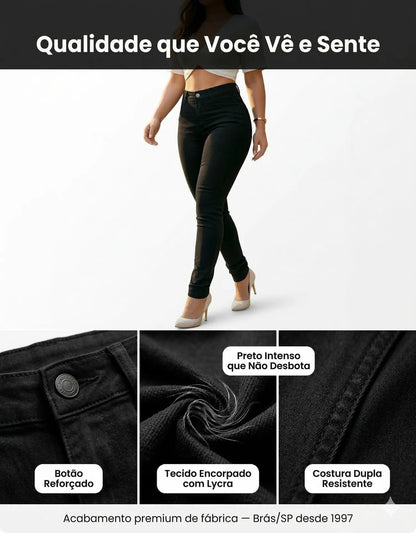 Calça Jeans Feminina Preta Skiny Cintura Alta Levanta Bumbum