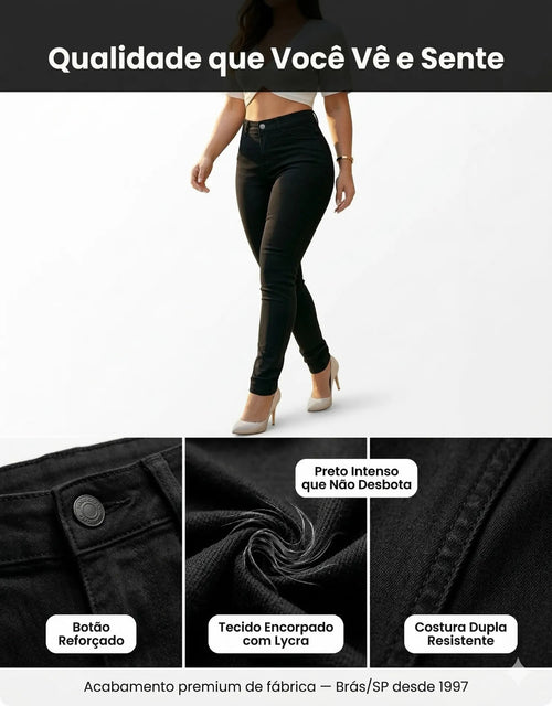 Calça Jeans Feminina Preta Skiny Cintura Alta Levanta Bumbum