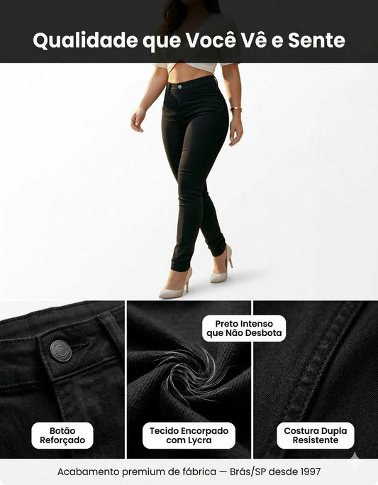 Calça Jeans Feminina Preta Skiny Cintura Alta Levanta Bumbum