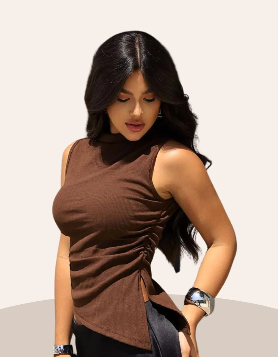Blusa Cropped Feminina Assimétrica Ribana Canelada Premium