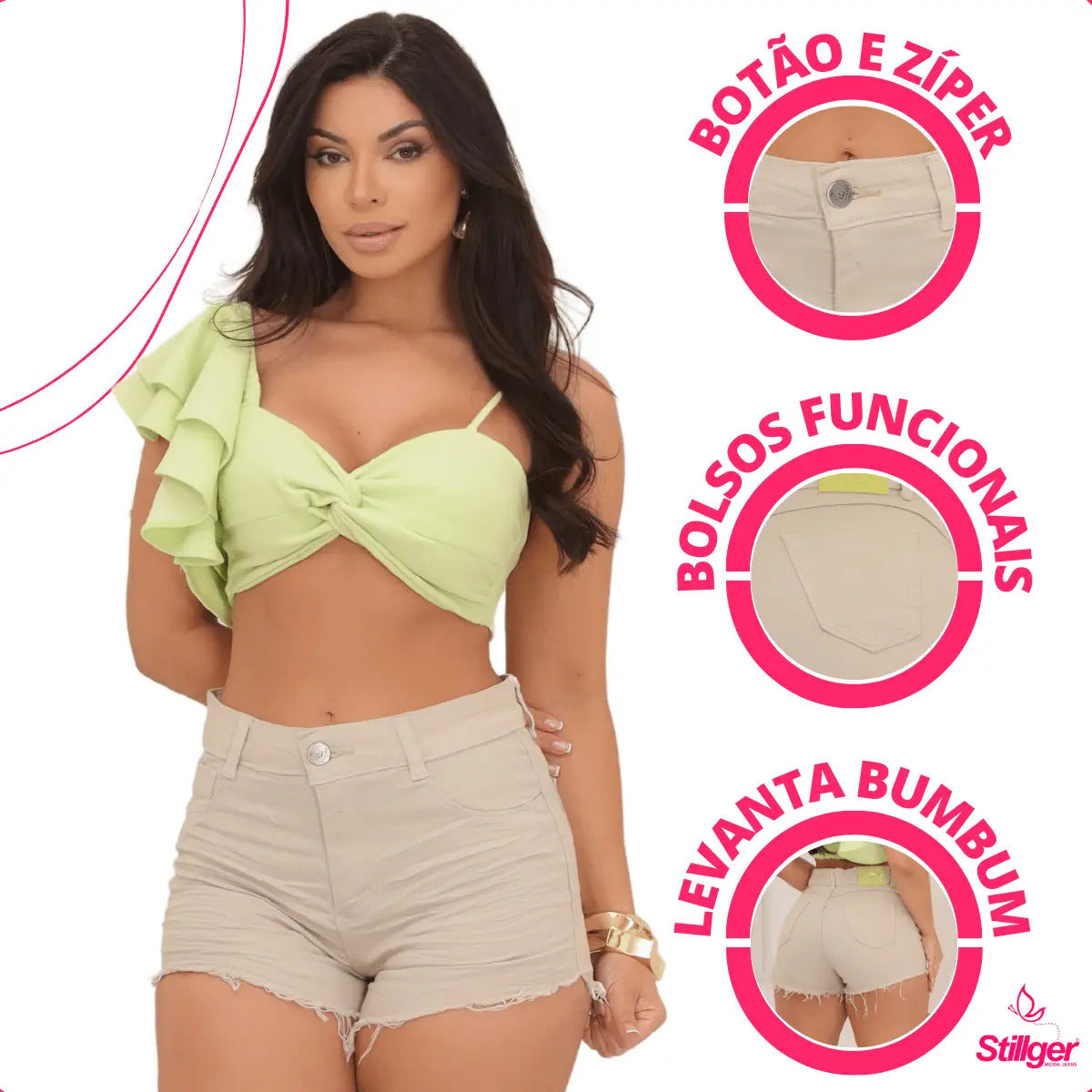 Short Jeans Feminino Cintura Alta Com Lycra Barra Desfiada