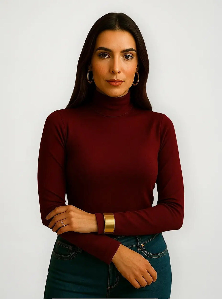 Blusa Cacharrel Feminina Inverno Gola Alta Viscolaycra Cores