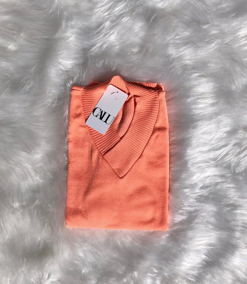 Blusa Trico Basica De Frio Feminina Decote V Manga Longa