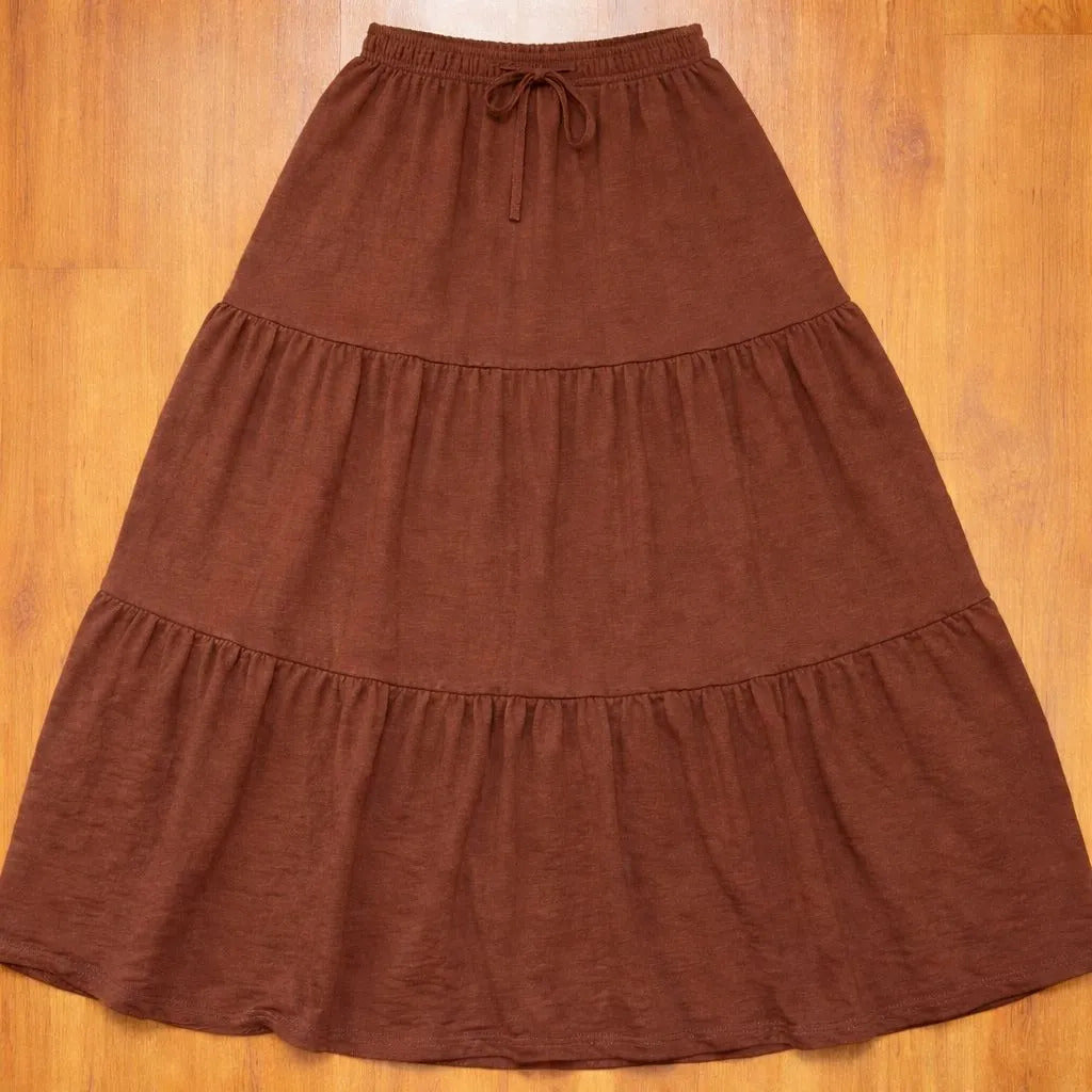 Saia Longa Com Babado Estica Bastante Veste 44 - 52 Elegante