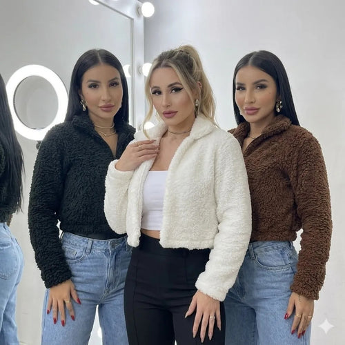 Casaco Teddy Curto Blusa Frio Pelo Feminino Cropped Pelinho