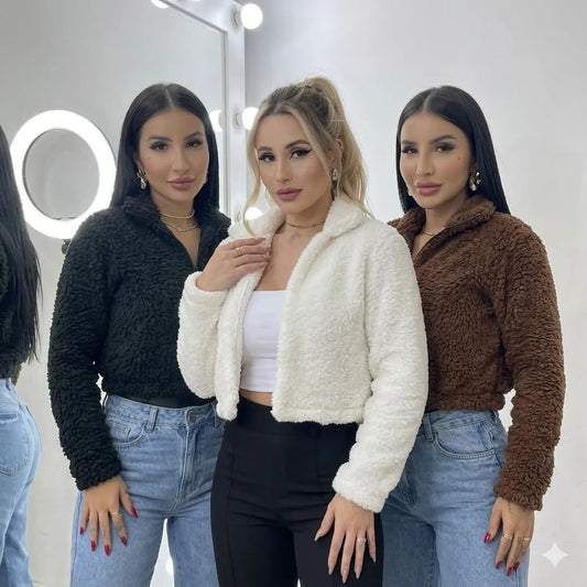 Casaco Teddy Curto Blusa Frio Pelo Feminino Cropped Pelinho