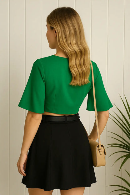 Cropped Feminino Amarração Multiformas Manga Flare