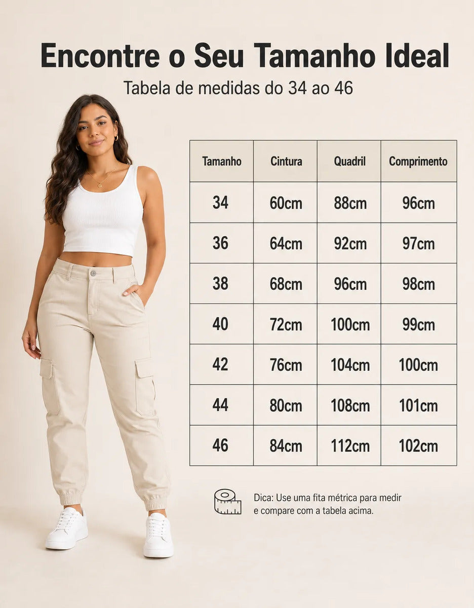Calça Cargo Jogger Jeans Feminina Cintura Alta Com Lycra