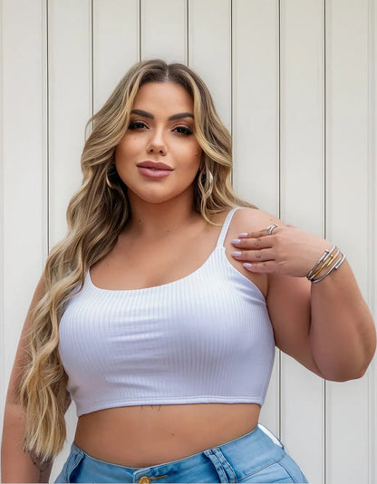 Cropped Plus Size Alcinha Super Sustentação Malha Canelada