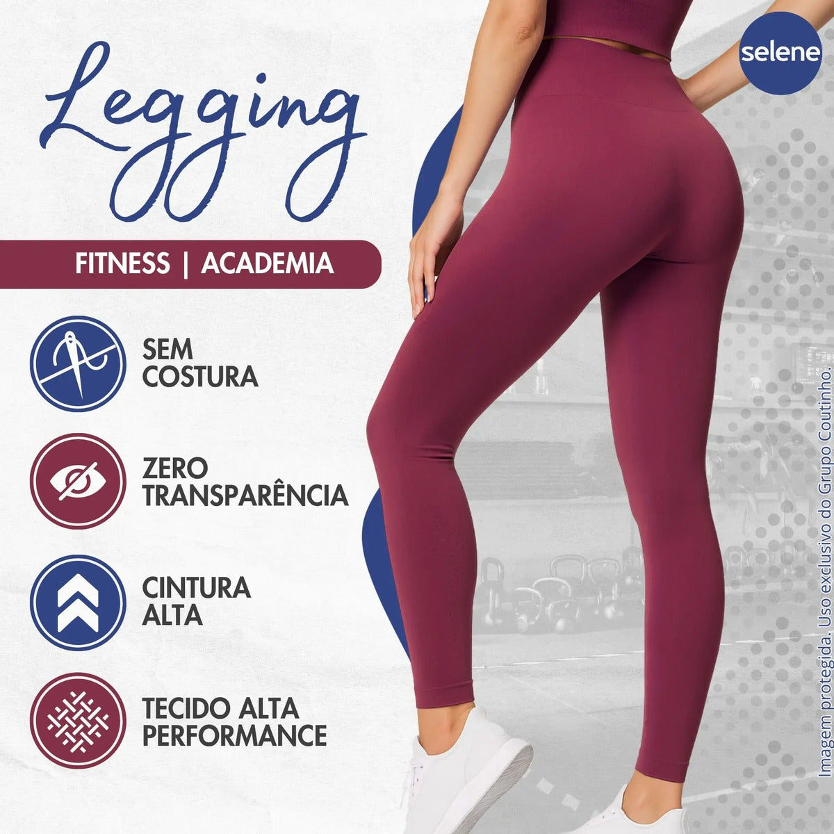Calça Legging Zero Transparência Fitness Cintura Alta Selene