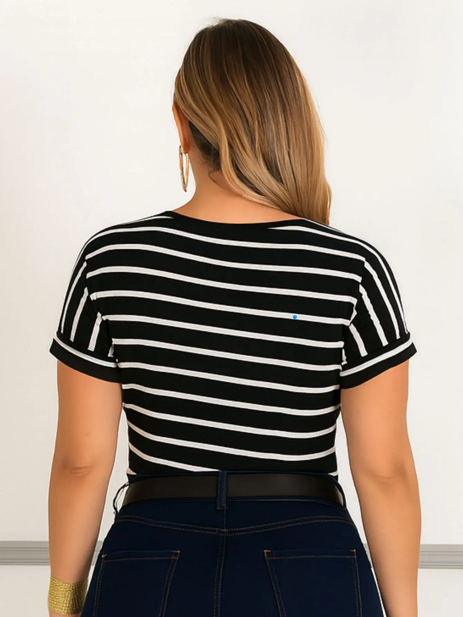 Blusa Manga Japonesa Listrada Contemporanea Casual Elegante