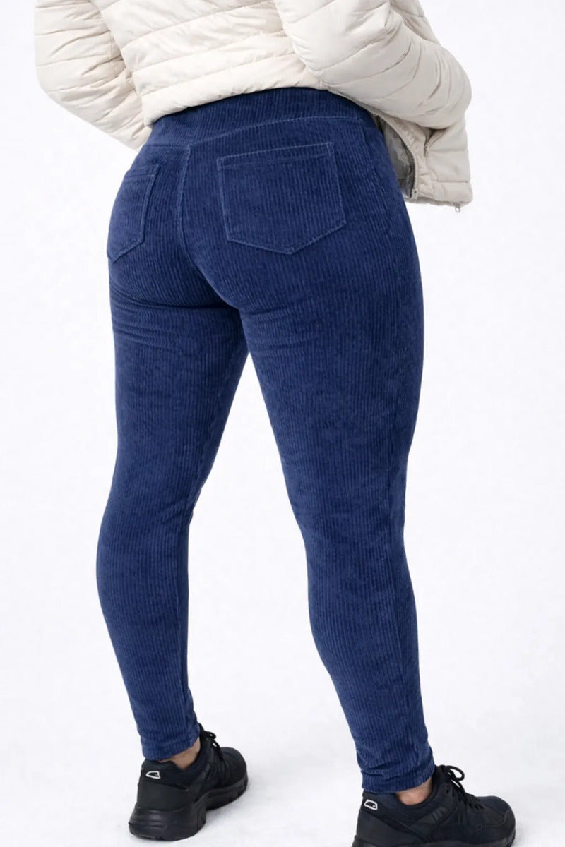 Calça Legging Veludo Cotelê Com Bolso Cós Alto Inverno