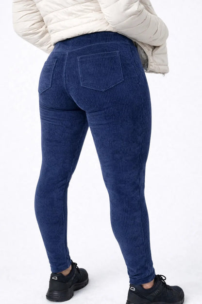 Calça Legging Veludo Cotelê Com Bolso Cós Alto Inverno