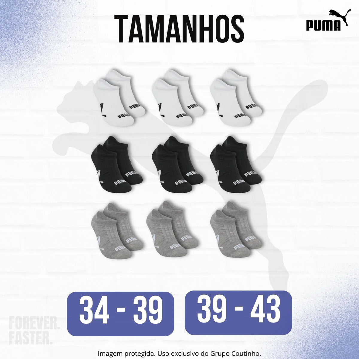 Kit 9 Pares Meias Invisível Puma Sapatilha Soquete Original