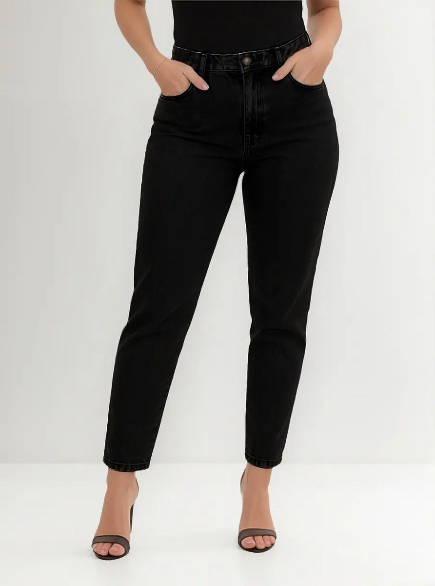 Calça Mom Jeans Feminina Cintura Alta Marmorizada