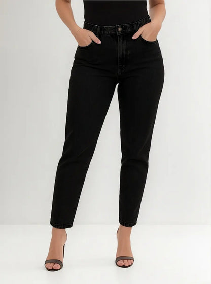 Calça Mom Jeans Feminina Cintura Alta Marmorizada
