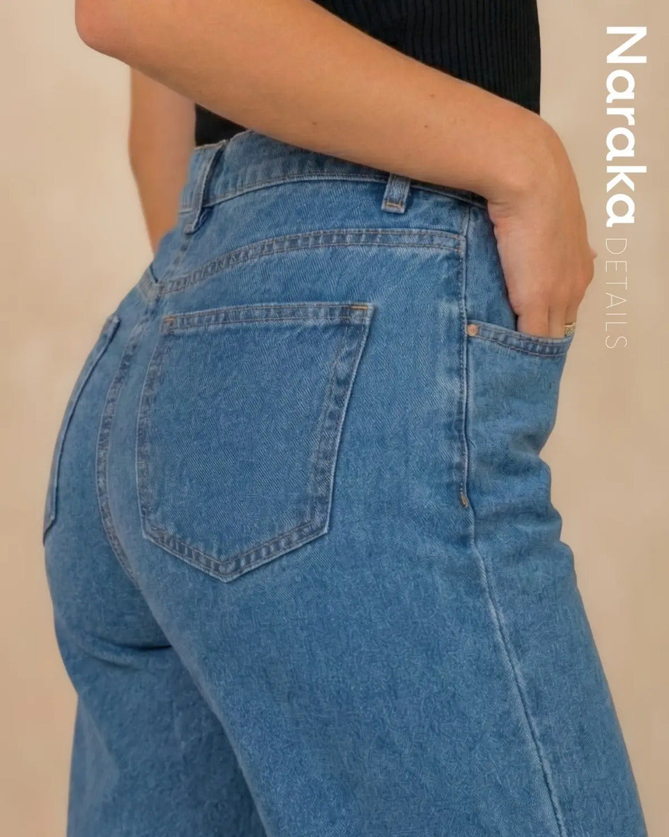 Calça Wide Leg Jeans Feminina Cintura Alta Levanta Bumbum