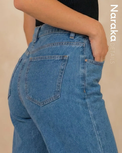 Calça Wide Leg Jeans Feminina Cintura Alta Levanta Bumbum