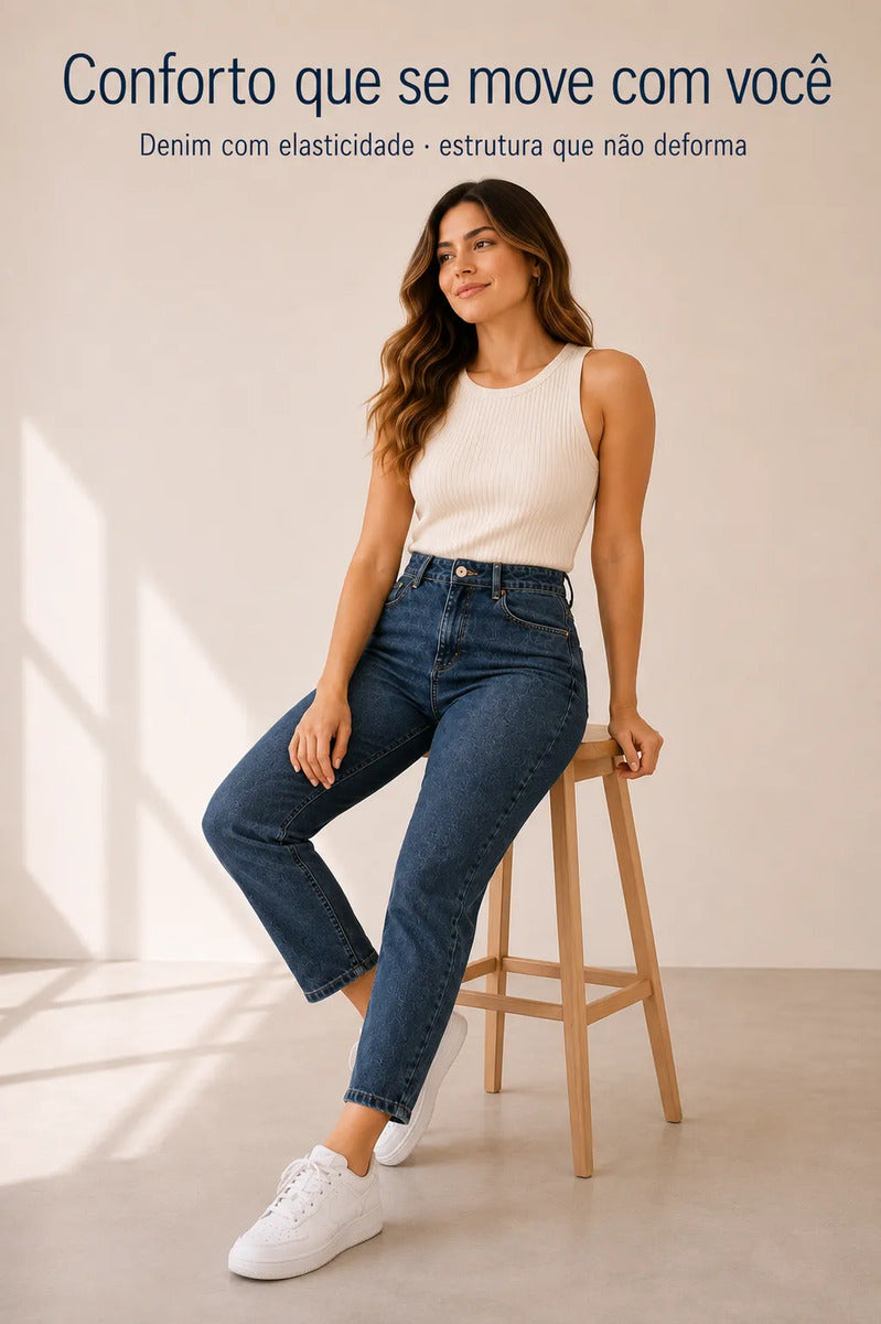 Calça Jeans Mom Stillger Feminina Cintura Alta Cor Clara